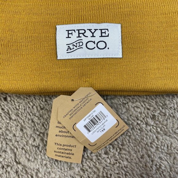 Frye And Co Hat Beanie Unisex Size OS Cuff Logo Patch Yellow‎ Gold Winter Modern - Picture 5 of 6